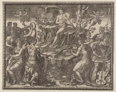 Apollo and the Muses on Mount Parnassus — Giorgio Ghisi