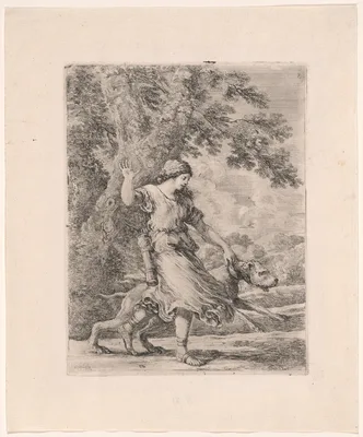 Nymph Holding a Large Dog by the Collar, known as The Beautiful Huntress — Stefano della Bella