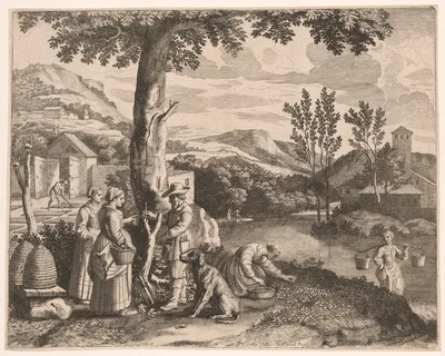 The Apiary, Garden Cultivation and Tree Grafting, Plate 2 from Pastorales — Claudine Bouzonnet-Stella