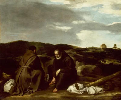 Two Monks in a Landscape — Italian