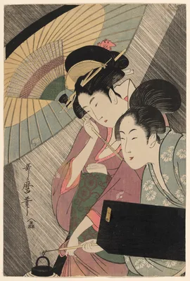 Geisha and Attendant on a Rainy Night — Kitagawa Utamaro