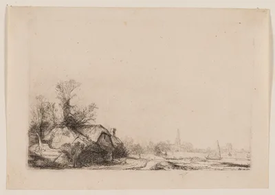 Cottage Beside a Canal With a View of Ouderkerk — Rembrandt