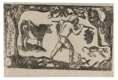 Tahitian Carrying Bananas, from the Suite of Late Wood-Block Prints — Paul Gauguin