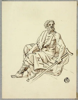 Seated Old Man with Crutch — Johann Heinrich Meyer