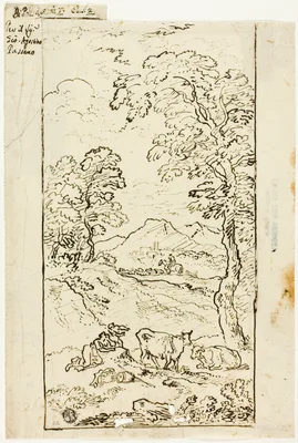 Hilly Landscape with Cows and Shepherds in Foreground — Carlo Antonio Tavella