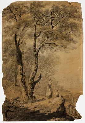 Wooded Landscape with Two Women in Foreground — Jean-Baptiste Pillement