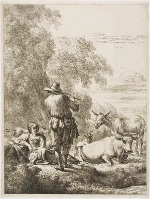 Shepherd Playing a Flute — Nicolaes Pieterszoon Berchem
