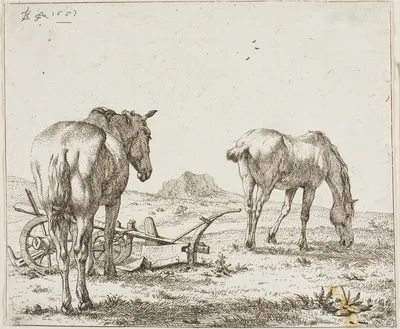 Two Horses by a Plough — Karel Dujardin