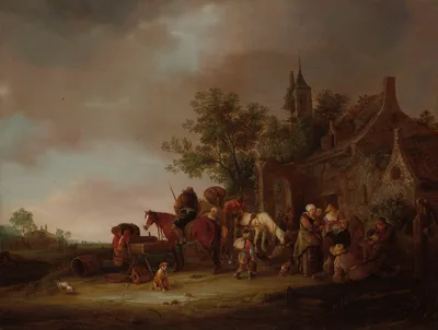 Travellers Halting at an Inn — Style of Isaac van Ostade