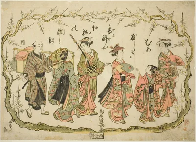Party on their way to view plum blossoms — Torii Kiyomitsu