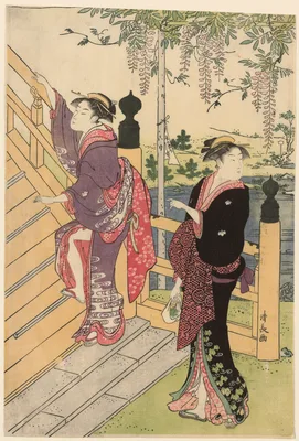 Admiring the wisteria at Kameido Shrine — Torii Kiyonaga