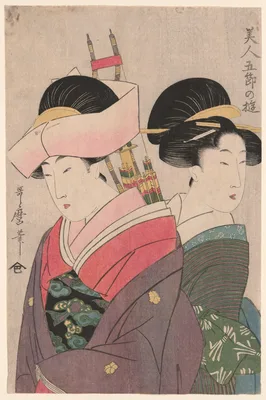 Beauty and Attendant on New Year’s Day, from the series “Pleasures for Beauties on the Five Festival Days" ("Bijin gosetsu no asobi") — Kitagawa Utamaro