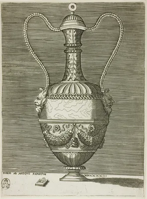 Vase with Two Grotesque Masks, plate six from A Series of Vases Drawn After the Antique — Enea Vico