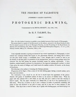 The Process of Talbotype (formerly called Calotype) Photogenic Drawing — William Henry Fox Talbot