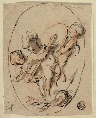 Putti with Shield and Sword — Jacob de Wit