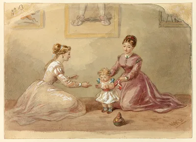 Ladies Coaxing Baby to Walk — Hablot Knight Browne