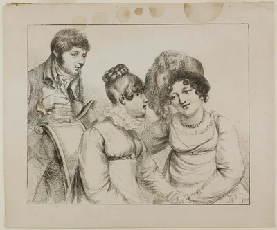 Man and Two Women Conversing — Vivant Denon