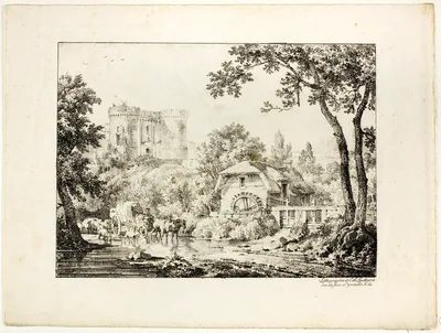 Landscape with a Mill and Castle — Achille Etna Michallon
