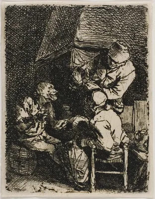 Three Peasants by a Fireplace — Cornelis Pietersz Bega