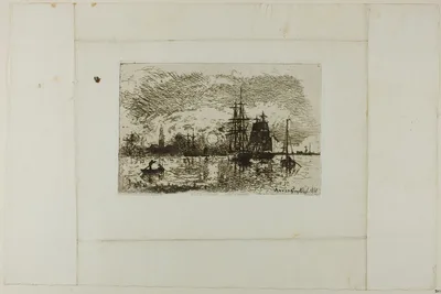 Setting Sun, Antwerp Harbor — Johan Jongkind