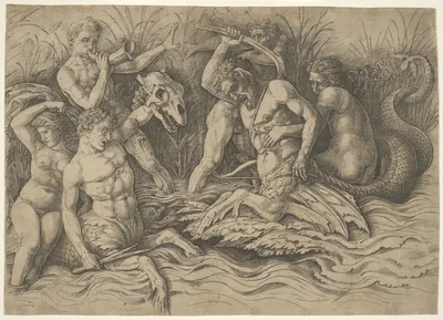 Battle of the Sea Gods: Right Half of a Frieze — Andrea Mantegna