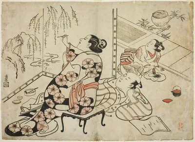 Courtesan Painting a Screen, from a series of 12 erotic prints — Torii Kiyonobu