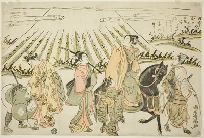 A parody of Narihira's eastern journey — Torii Kiyomitsu