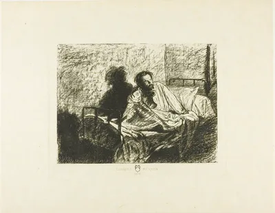 Portrait of Charles Meryon Sitting Up in Bed — Léopold Flameng
