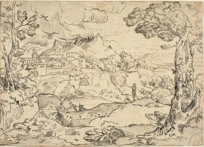 Italian Landscape with Three Figures — Michel Corneille the Younger