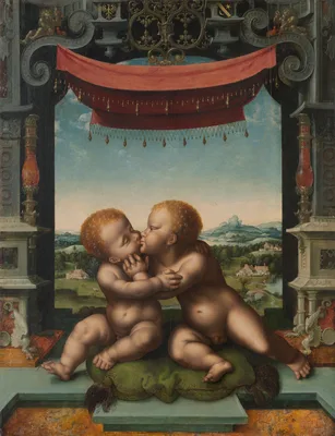 The Infants Jesus Christ and Saint John the Baptist Embracing — Joos van Cleve