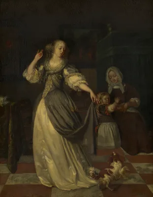Lady Playing with a Dog — Eglon van der Neer