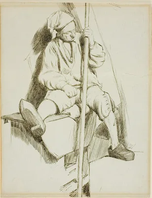 Man Seated, Holding Staff in Left Hand — Charles Keene