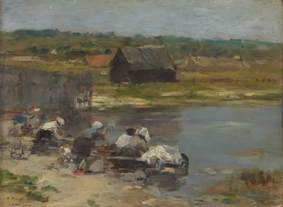 Washerwomen at the Edge of the Pond — Eugène Louis Boudin