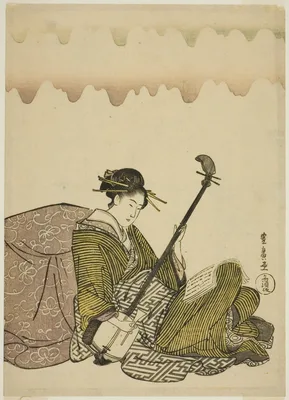 Woman playing shamisen, from an untitled series of women at leisure — Utagawa Toyohiro
