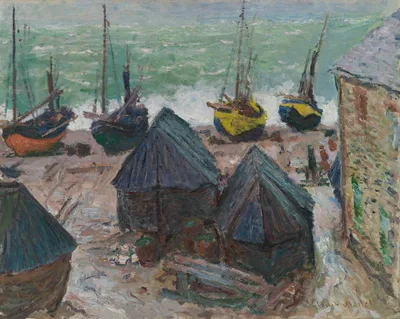 Boats on the Beach at Étretat — Claude Monet