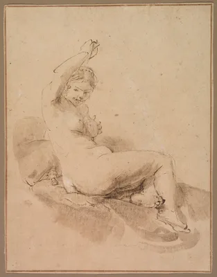 Female Nude Reclining with Arm Raised — Arent de Gelder