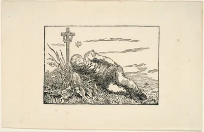 Young Man Lying on a Grave — Caspar David Friedrich