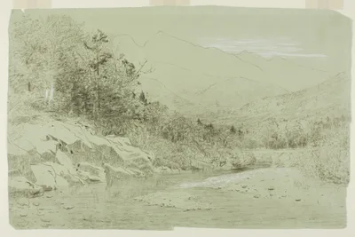 River Stream with Mountains in the Distance — Alexander Helwig Wyant