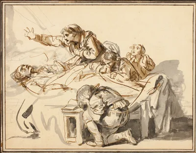 Women and Children Mourning a Dead Man — Jean-Baptiste Greuze