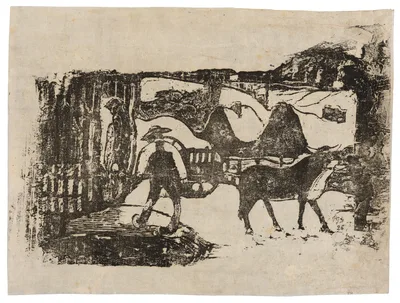 The Ox Cart, from the Suite of Late Wood-Block Prints — Paul Gauguin