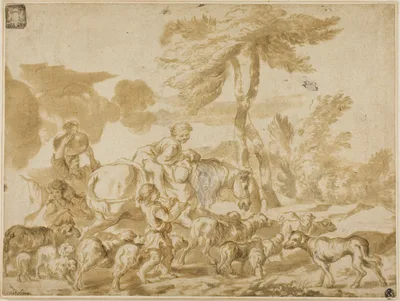 Peasant Family with Sheep and Dog — Giovanni Benedetto Castiglione