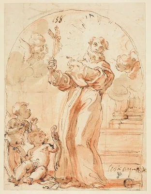 Standing Franciscan Saint Holding Crucifix — Giovanni Battista Gaulli