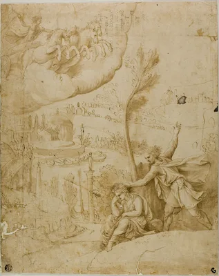 Study for the Omen of the Future Greatness of Augustus: Left Portion — Giulio Romano