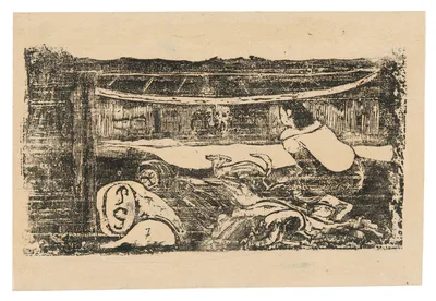 Interior of a Tahitian Hut, from the Suite of Late Wood-Block Prints — Paul Gauguin