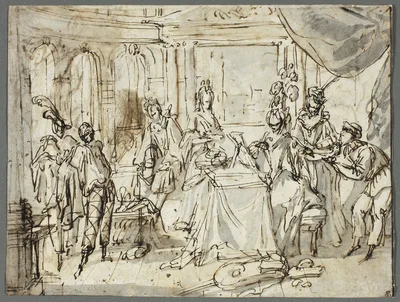 The Actors Making Ready (recto); Studies of the Holy Family and Saint John the Baptist (verso) — Claude Gillot