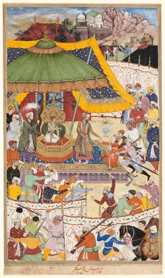 The Young Emperor Akbar Arrests the Insolent Shah Abu’l-Maali, Page from a Manuscript of the Akbarnama — Basawan