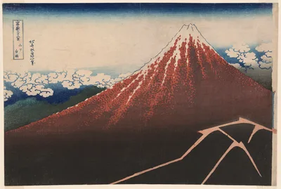 Shower Below the Summit (Sanka hakuu), from the series "Thirty-Six Views of Mount Fuji (Fugaku sanjurokkei)" — Katsushika Hokusai