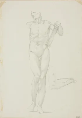 Standing Male with Tablet; separate sketch of right arm — Edward Burne-Jones