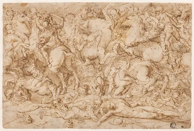 Battle Scene with Horses and Men — Domenico Campagnola