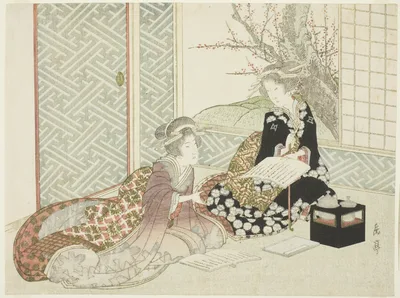 Two Women Reading — Yashima Gakutei